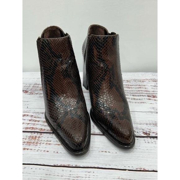 Via Spiga Shoes - Via Spiga Womens Embossed Snake Print Ankle Bootie Pointed Toe Brown Size 9M
